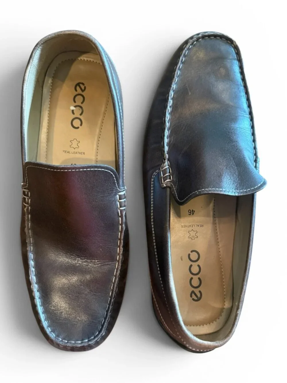 ECCO Brown Leather Loafers Men's EU 46 US 11.5 Slip-On Moc Toe Comfort Shoes